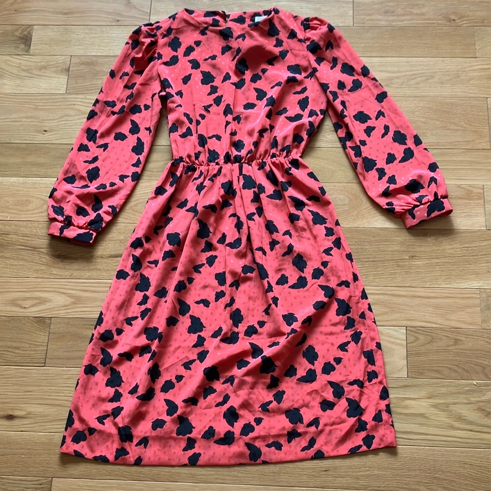 Vintage raspberry  and Black pattern Dress long sleeve elastic waist apx L